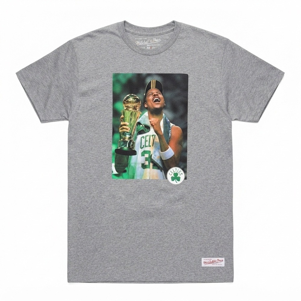 Paul Pierce Mitchell & Ness T-Shirt Mens Small Grey Retirement Photo Tee *NEW*